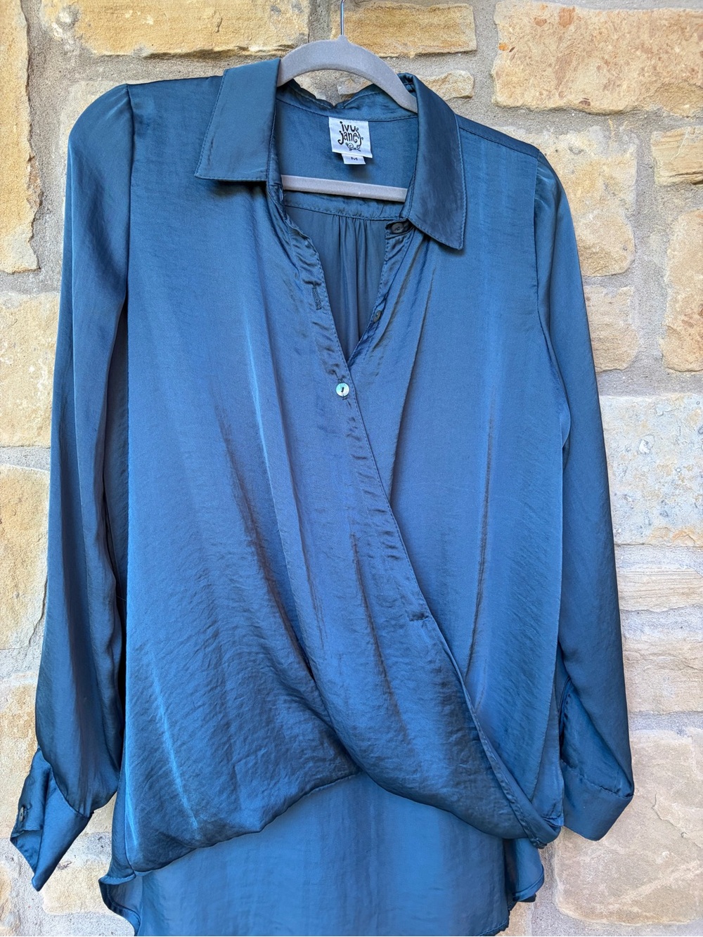 Luxe Indigo Satin Wrap Blouse - Ivy Jane
